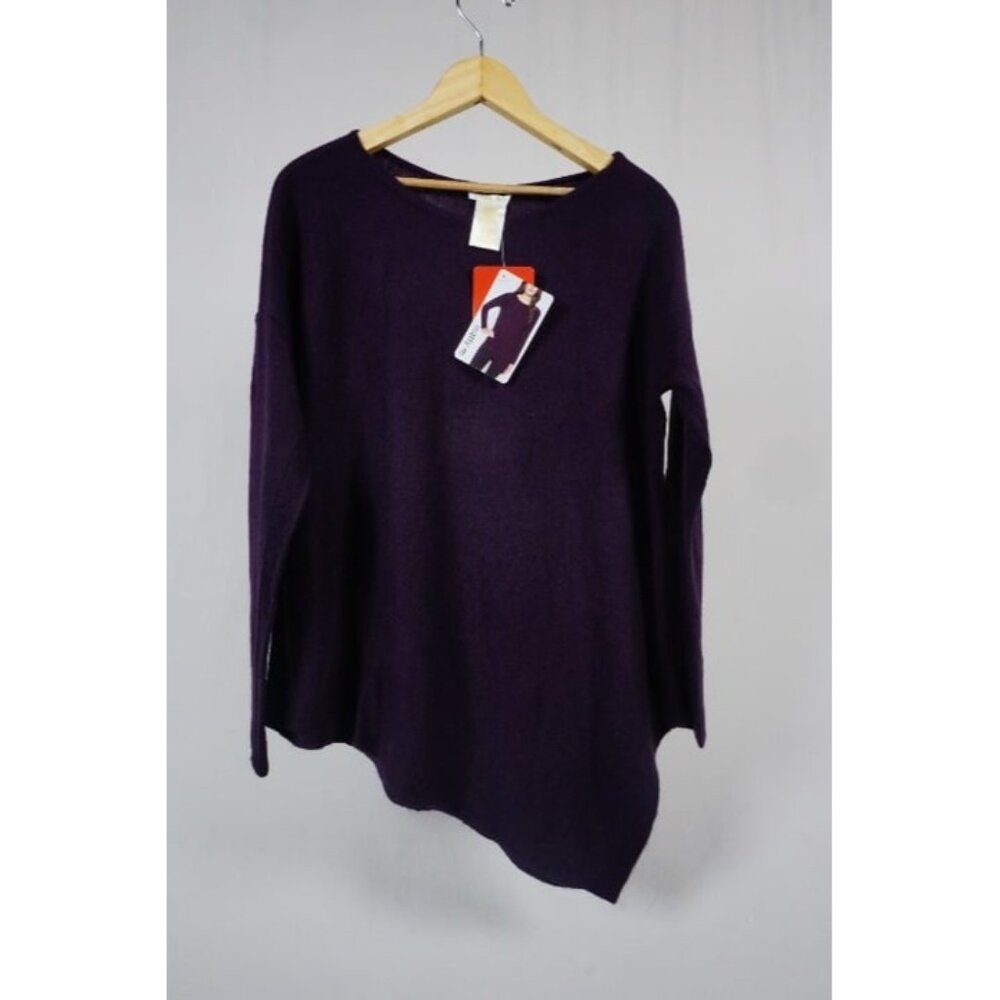 MATTY M Women's Sweater Plum Purple Soft Crew Neck Asymmetrical Medium